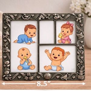COPY - MANTLES Pewter Baby Photo Frame NEW Holds 4 Pictures 6 1/2" x 8 1/2"